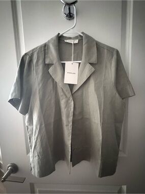 NWT 100% Linen, Everlane Light Sage Green Women's Short-Sleeve Button Down Shirt